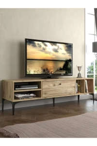 Milan Tv Ünitesi Minifiks Bağlantı , Dolap Metal Ayak - Atlantik Çam / Siyah